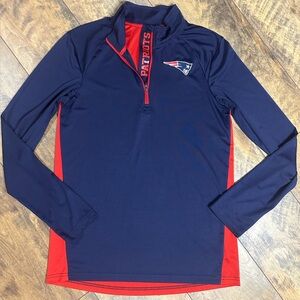 NFL New England Patriots Navy and Red 1/4 Zip Long Sleeve Shirt, Size XL